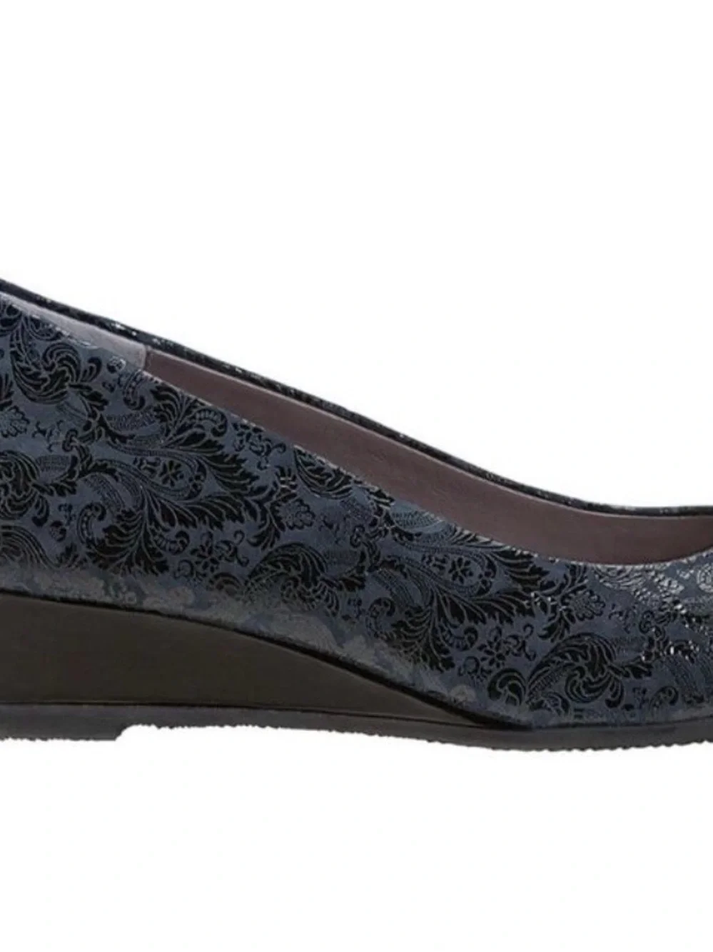 SAS Women’s Navy Embossed Leather Wedge Slip Ons